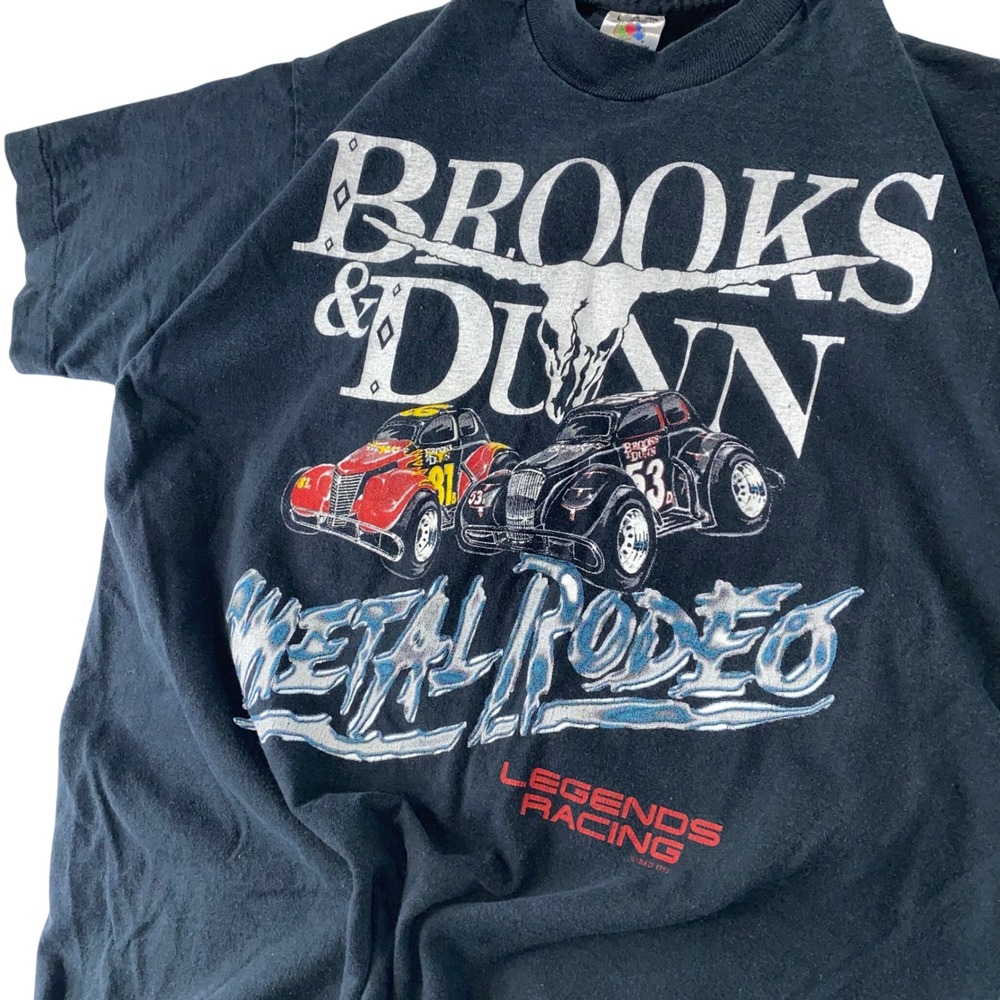 Vintage Brooks & Dunn Shirt Medium Metal Rodeo Legends Racing Single Stitch Rare